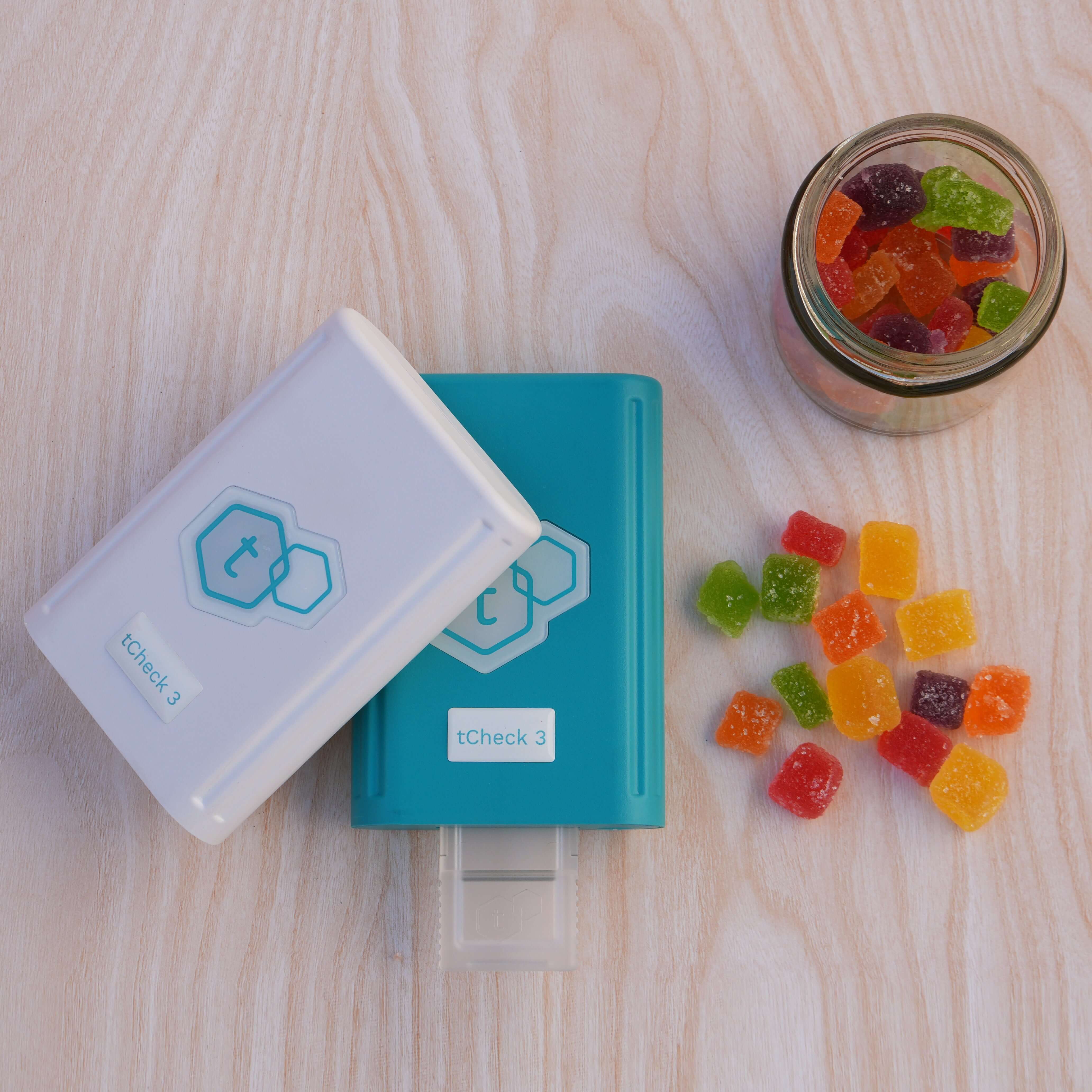 tCheck 3 device with cannabis gummies