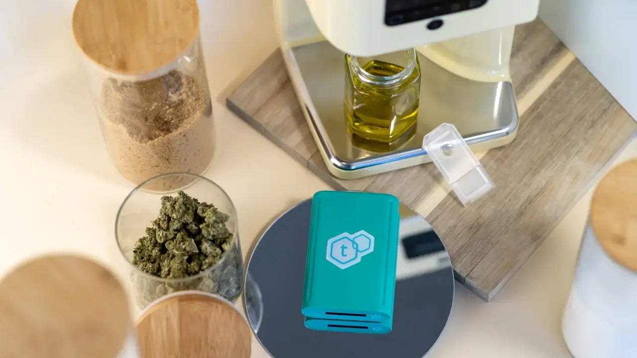 tCheck THC & CBD potency tester with Levo and cannabis
